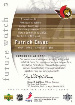 2005-06 SP Authentic #174 Patrick Eaves Back