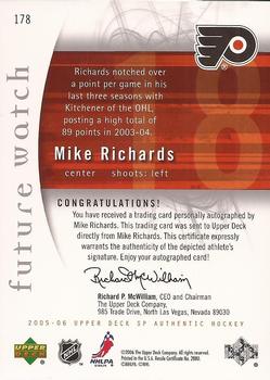 2005-06 SP Authentic #178 Mike Richards Back