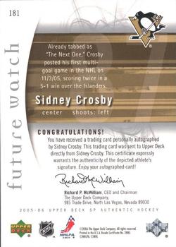 2005-06 SP Authentic #181 Sidney Crosby Back