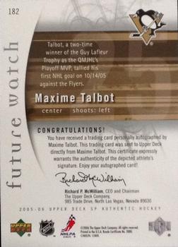 2005-06 SP Authentic #182 Maxime Talbot Back