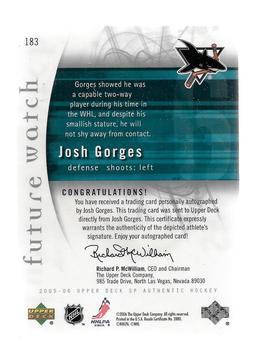 2005-06 SP Authentic #183 Josh Gorges Back