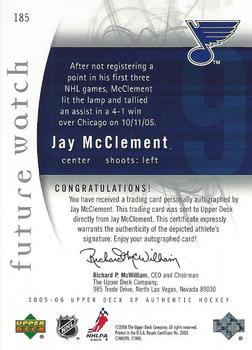 2005-06 SP Authentic #185 Jay McClement Back