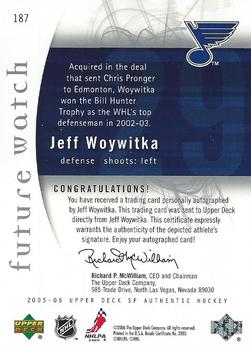 2005-06 SP Authentic #187 Jeff Woywitka Back