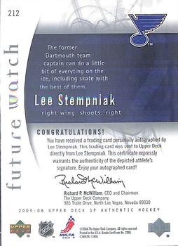 2005-06 SP Authentic #212 Lee Stempniak Back