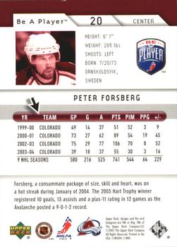 2005-06 Upper Deck Be a Player #20 Peter Forsberg Back