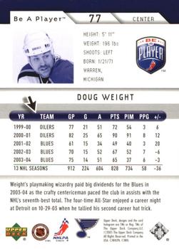 2005-06 Upper Deck Be a Player #77 Doug Weight Back