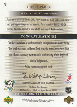 2005-06 Upper Deck Ultimate Collection #94 Corey Perry Back