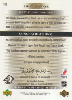 2005-06 Upper Deck Ultimate Collection #100 Thomas Vanek Back