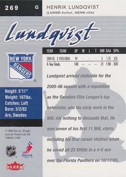 2005-06 Ultra #269 Henrik Lundqvist Back
