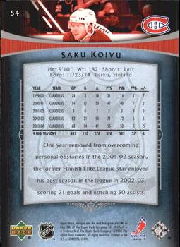 2005-06 Upper Deck Artifacts #54 Saku Koivu Back