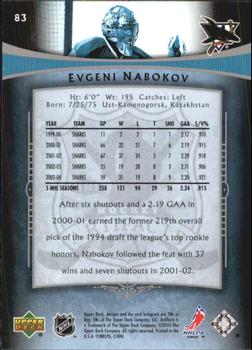 2005-06 Upper Deck Artifacts #83 Evgeni Nabokov Back