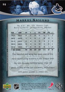 2005-06 Upper Deck Artifacts #98 Markus Naslund Back