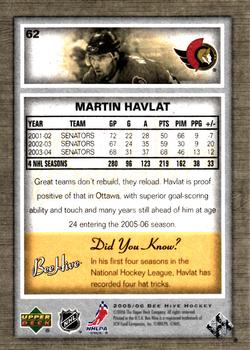 2005-06 Upper Deck Beehive #62 Martin Havlat Back