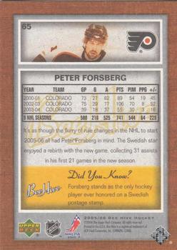 2005-06 Upper Deck Beehive #65 Peter Forsberg Back
