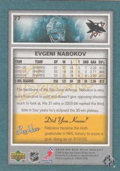 2005-06 Upper Deck Beehive #77 Evgeni Nabokov Back