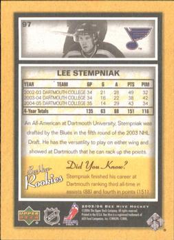 2005-06 Upper Deck Beehive #97 Lee Stempniak Back
