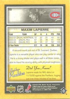 2005-06 Upper Deck Beehive #98 Maxim Lapierre Back
