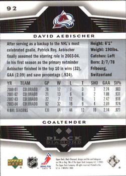 2005-06 Upper Deck Black Diamond #92 David Aebischer Back