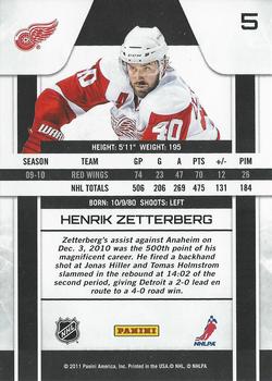 2010-11 Panini Zenith #5 Henrik Zetterberg Back