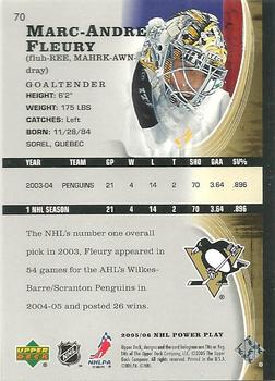 2005-06 Upper Deck Power Play #70 Marc-Andre Fleury Back