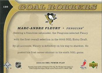 2005-06 Upper Deck Power Play #130 Marc-Andre Fleury Back