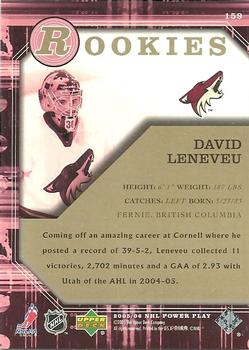 2005-06 Upper Deck Power Play #159 David Leneveu Back