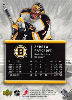 2005-06 Upper Deck Rookie Update #7 Andrew Raycroft Back