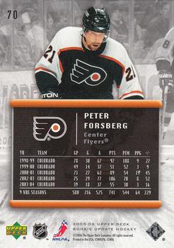 2005-06 Upper Deck Rookie Update #70 Peter Forsberg Back