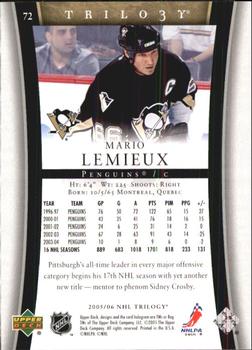 2005-06 Upper Deck Trilogy #72 Mario Lemieux Back