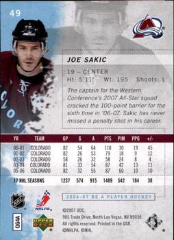 2006-07 Be A Player #49 Joe Sakic Back
