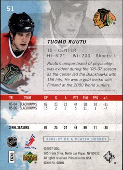 2006-07 Be A Player #51 Tuomo Ruutu Back
