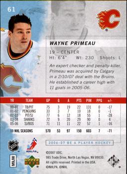 2006-07 Be A Player #61 Wayne Primeau Back