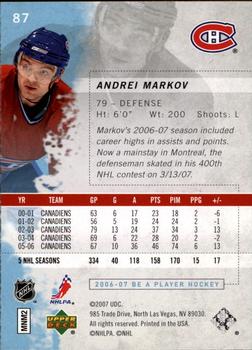 2006-07 Be A Player #87 Andrei Markov Back
