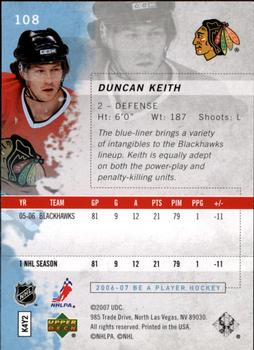 2006-07 Be A Player #108 Duncan Keith Back