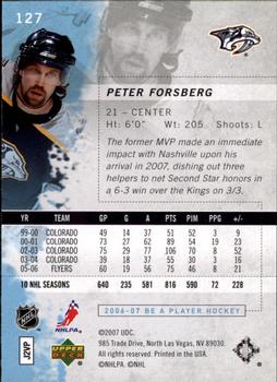 2006-07 Be A Player #127 Peter Forsberg Back