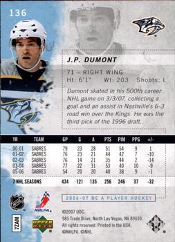 2006-07 Be A Player #136 J.P. Dumont Back