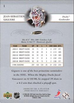 2006-07 Be A Player Portraits #1 Jean-Sebastien Giguere Back