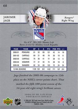 2006-07 Be A Player Portraits #68 Jaromir Jagr Back