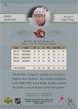 2006-07 Be A Player Portraits #71 Dany Heatley Back