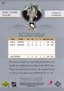 2006-07 Be A Player Portraits #82 Marc-Andre Fleury Back