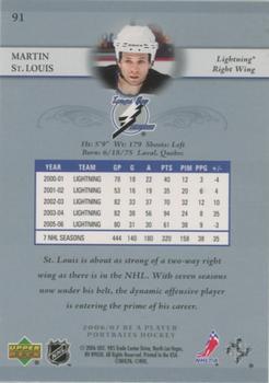 2006-07 Be A Player Portraits #91 Martin St. Louis Back