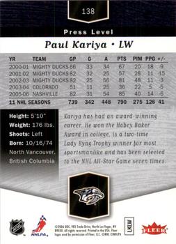 2006-07 Flair Showcase #138 Paul Kariya Back