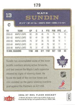 2006-07 Fleer #179 Mats Sundin Back