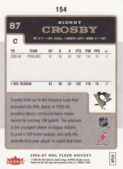 2006-07 Fleer #154 Sidney Crosby Back