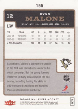 2006-07 Fleer #155 Ryan Malone Back