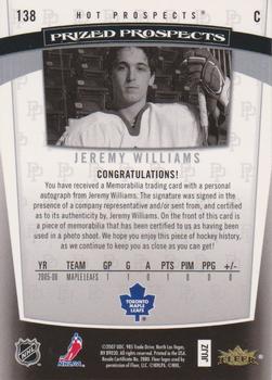 2006-07 Fleer Hot Prospects #138 Jeremy Williams Back