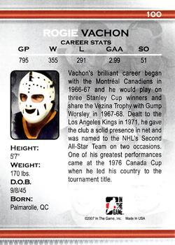 2006-07 In The Game Between The Pipes #100 Rogie Vachon Back