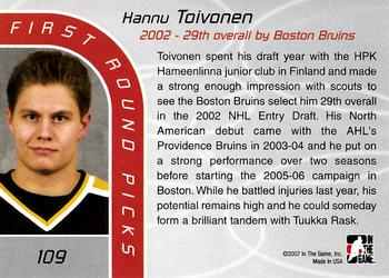 2006-07 In The Game Between The Pipes #109 Hannu Toivonen Back