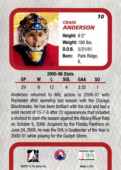 2006-07 In The Game Between The Pipes #10 Craig Anderson Back