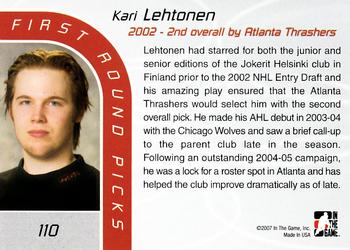 2006-07 In The Game Between The Pipes #110 Kari Lehtonen Back